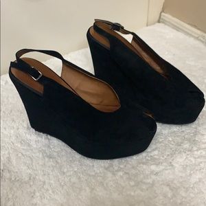 Jeffrey Campbell peep toe wedges in all black sued